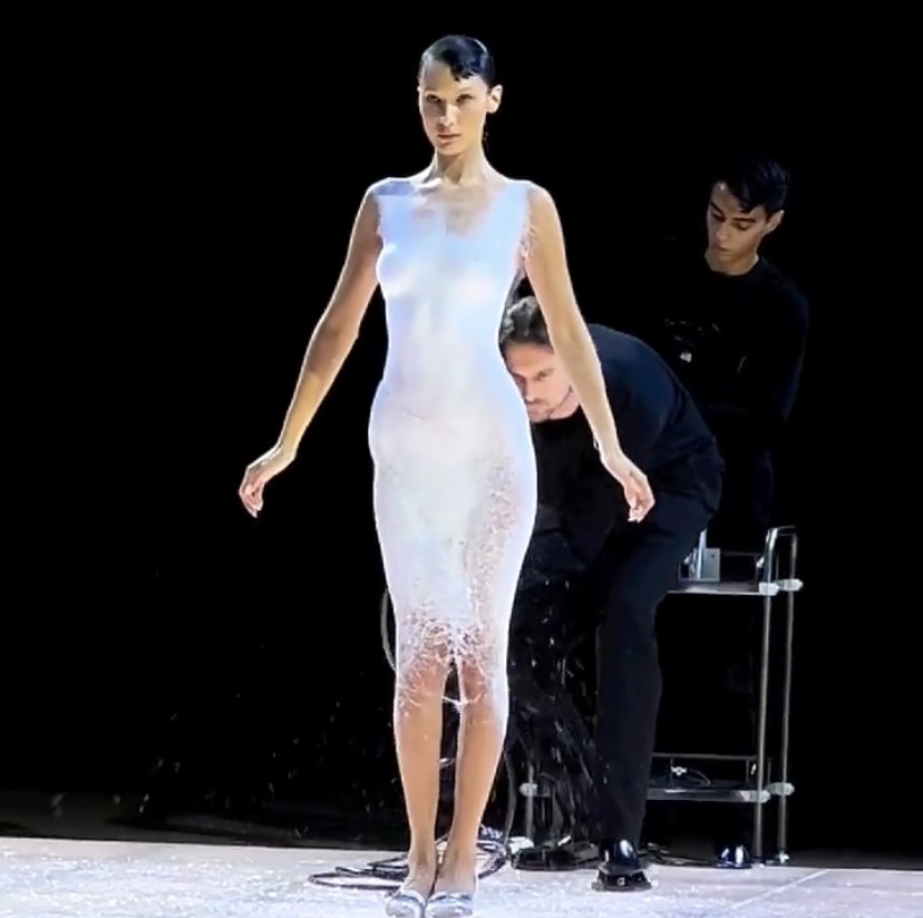 Model has dress sprayed on & it’s stunning (video)