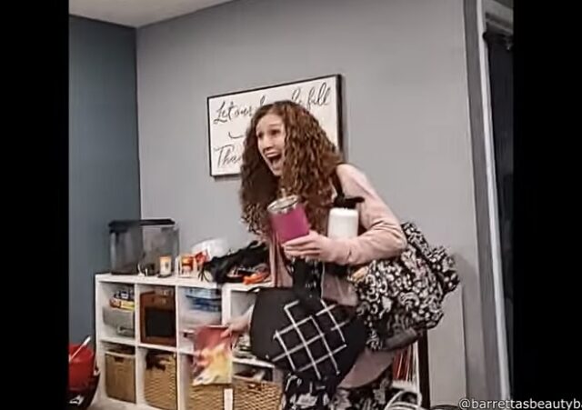 Listen to her scream when she sees what her husband did.  (video)