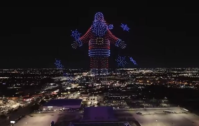 New World Record for Santa drone show. Now with bonus Gingerbread man Godzilla! (video)