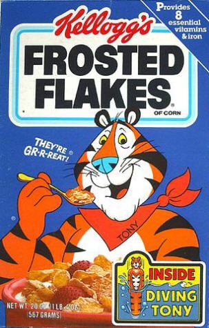 Frosted Flakes cereal circa 1987 with the cereal box prize