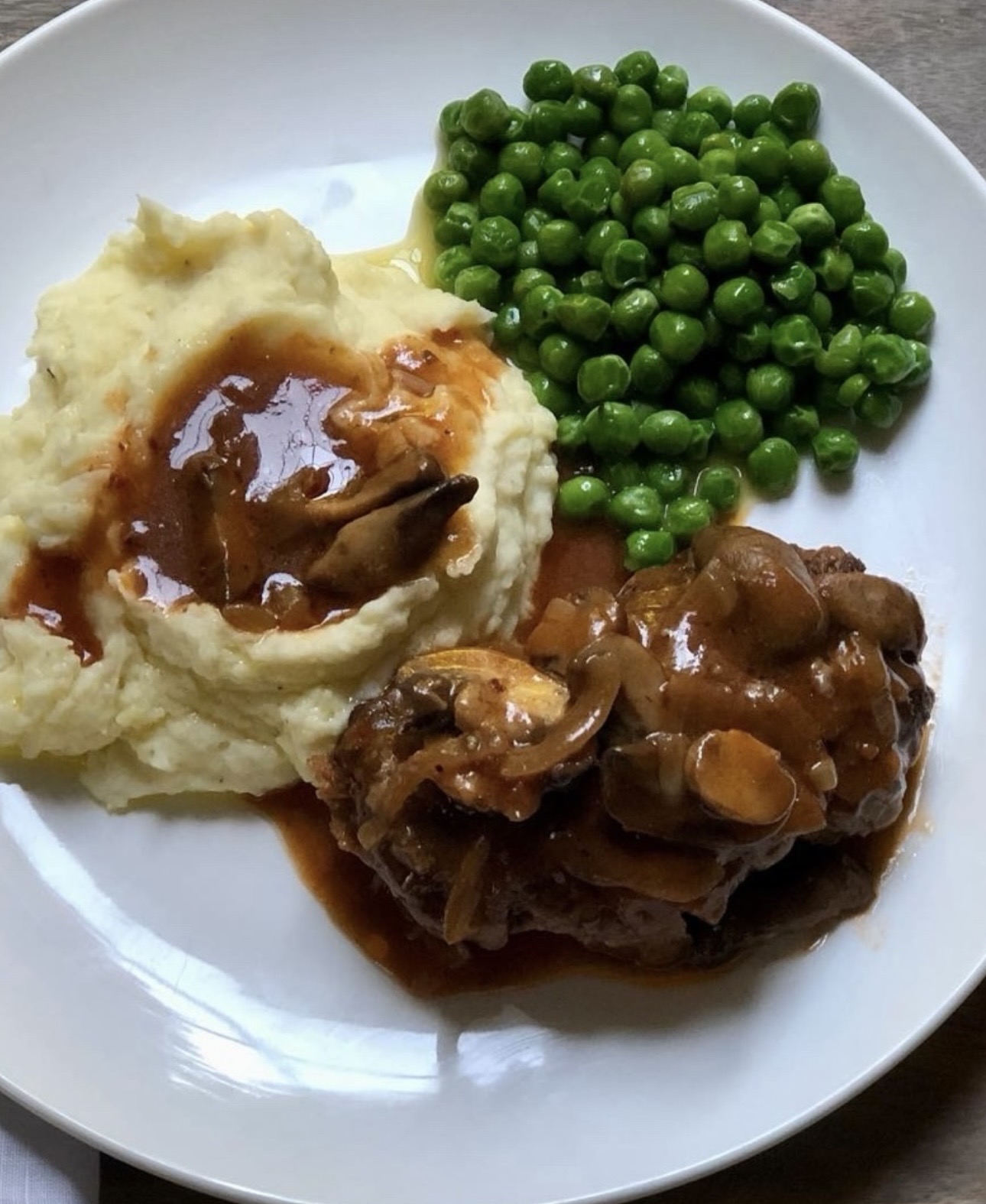 Salisbury steak, better than Swanson TV dinner