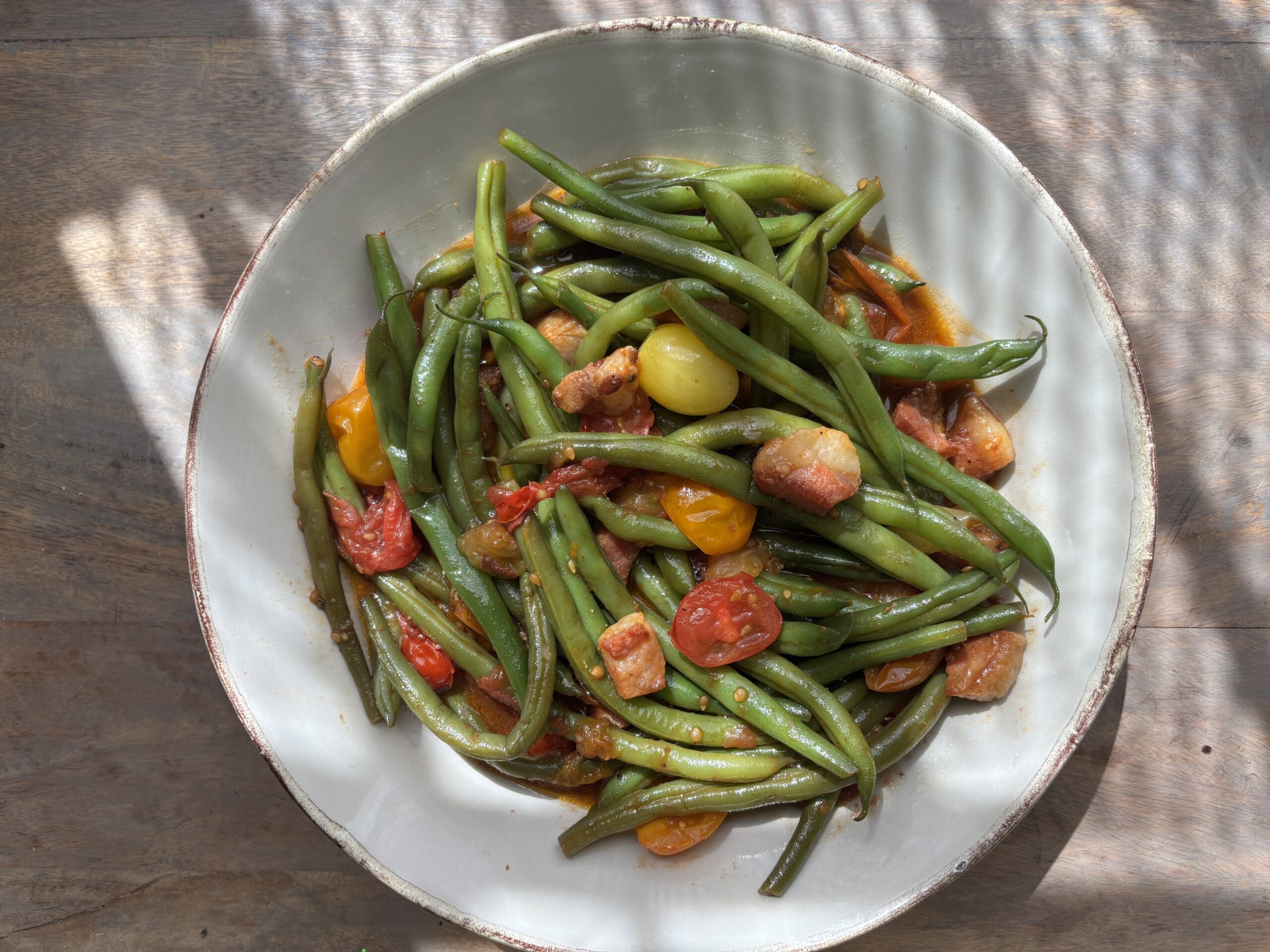 Seasonal side… warm green bean and tomato salad